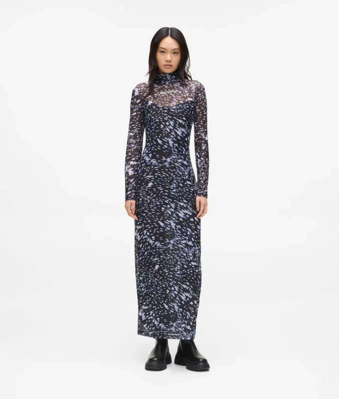 All-over-print mesh jurk