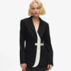 Blazer met contrasterende revers en riem