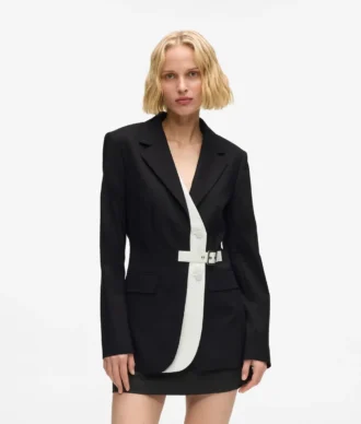Blazer met contrasterende revers en riem