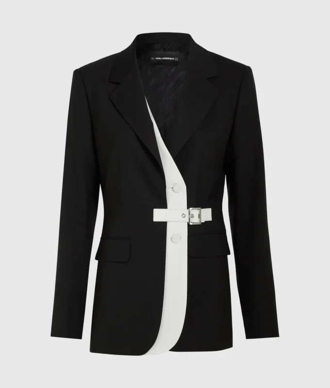Blazer met contrasterende revers en riem