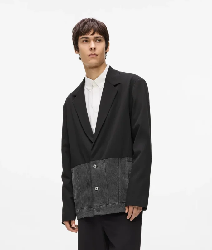 Blazer met denim paneel