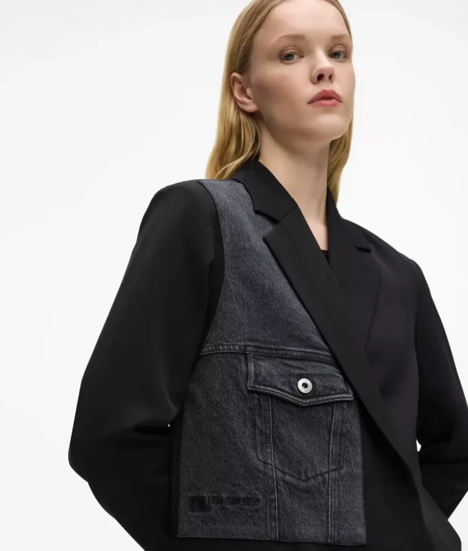 Blazer met denim paneel