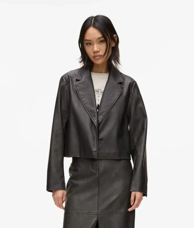 Blazer van kunstleer met distressed effect