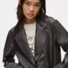 Blazer van kunstleer met distressed effect