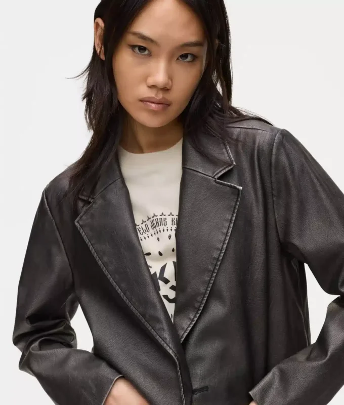Blazer van kunstleer met distressed effect