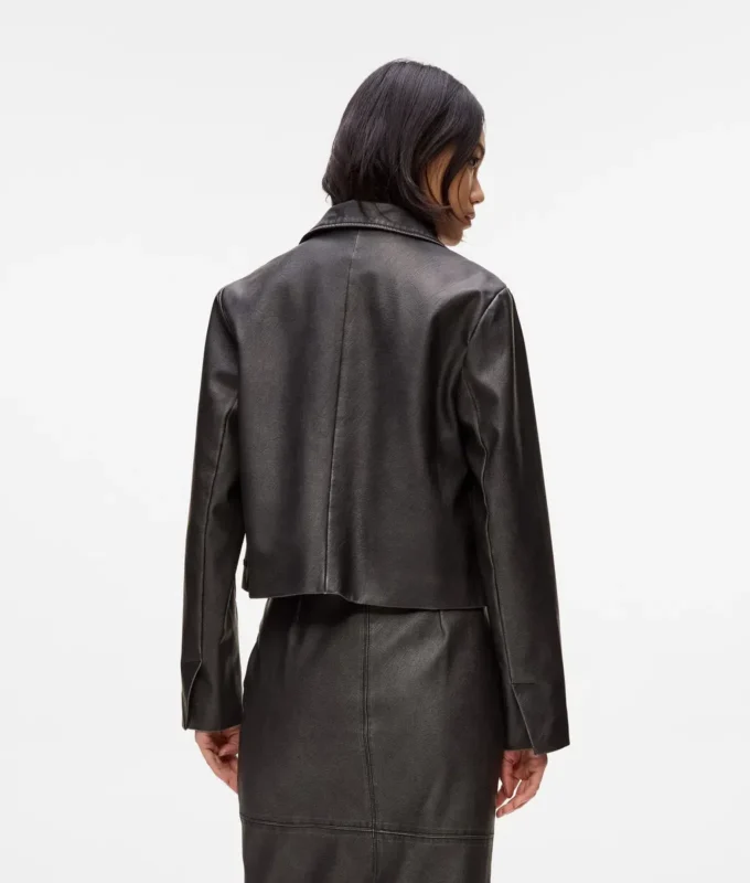 Blazer van kunstleer met distressed effect