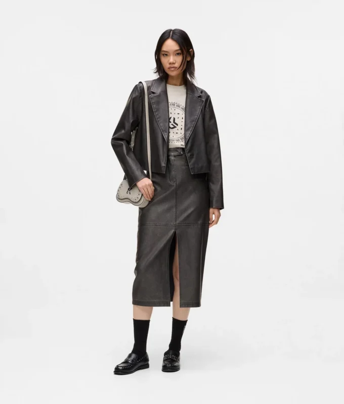 Blazer van kunstleer met distressed effect