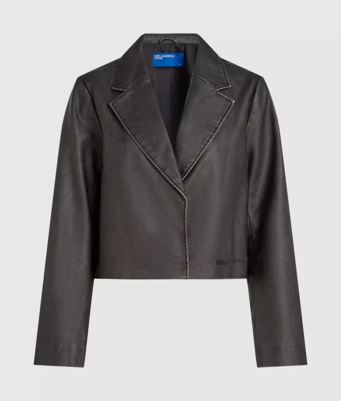 Blazer van kunstleer met distressed effect