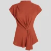 BLOUSE MET KORTE MOUWEN EN KNOP