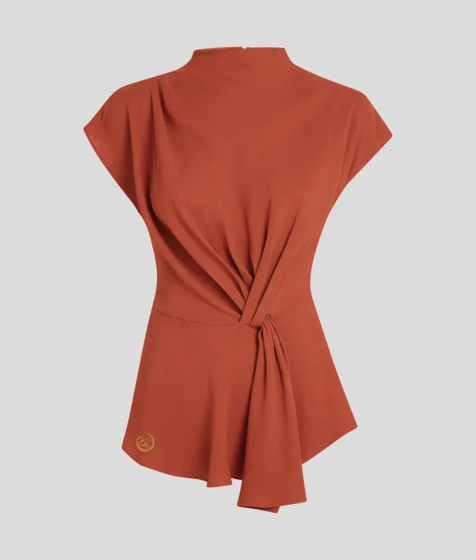 BLOUSE MET KORTE MOUWEN EN KNOP