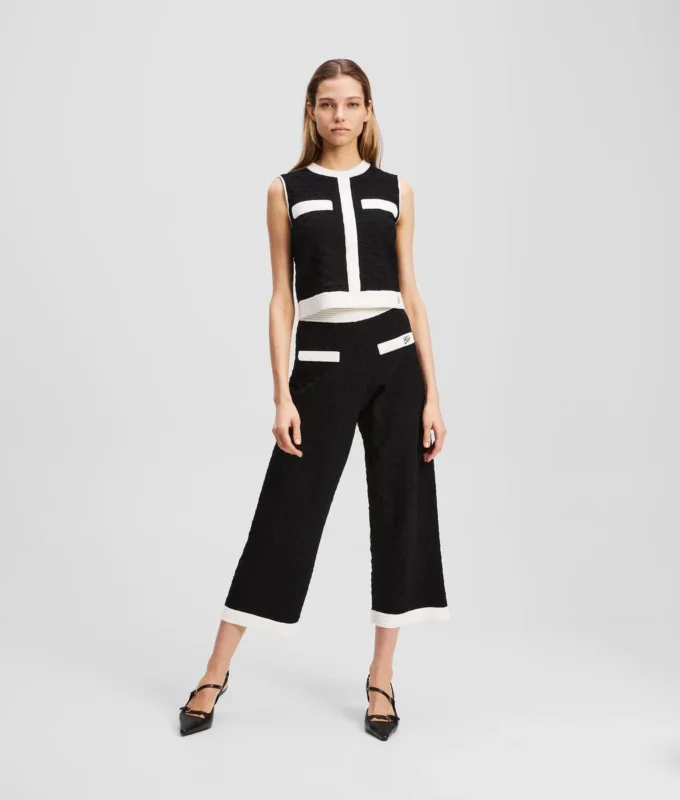 CONTRAST PIPING GEBREIDE BROEK