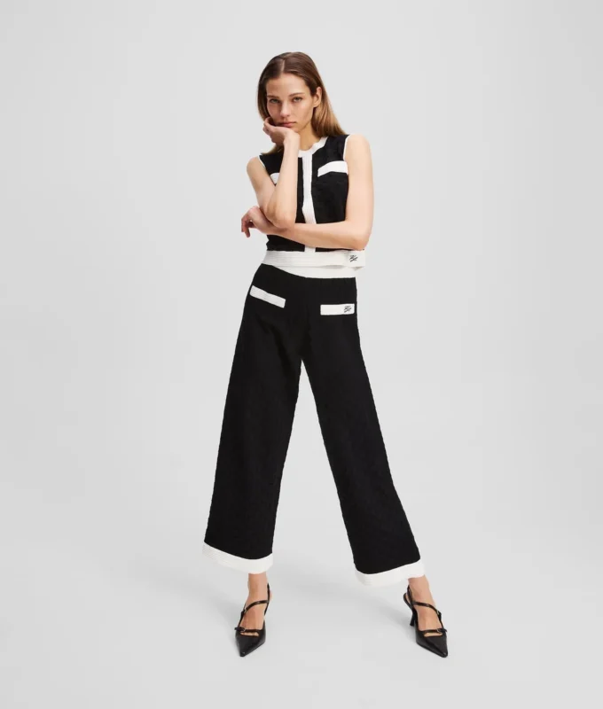 CONTRAST PIPING GEBREIDE BROEK