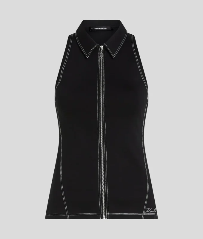 CONTRASTSTIKKING MOUWLOZE TOP