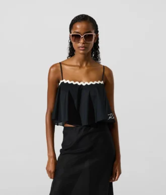 Cropped strandtop met geschulpte rand