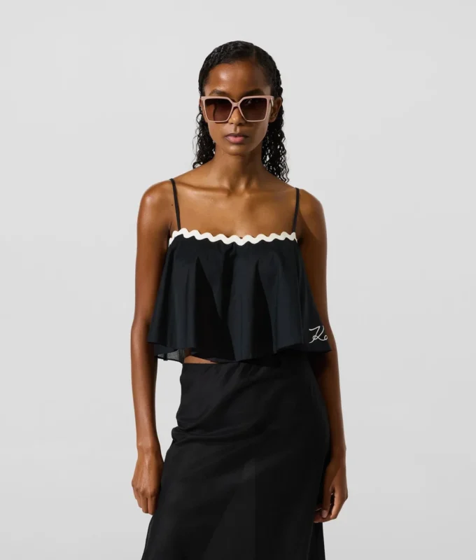 Cropped strandtop met geschulpte rand