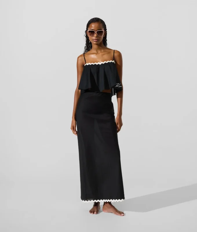 Cropped strandtop met geschulpte rand