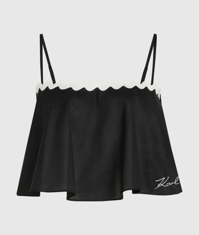 Cropped strandtop met geschulpte rand