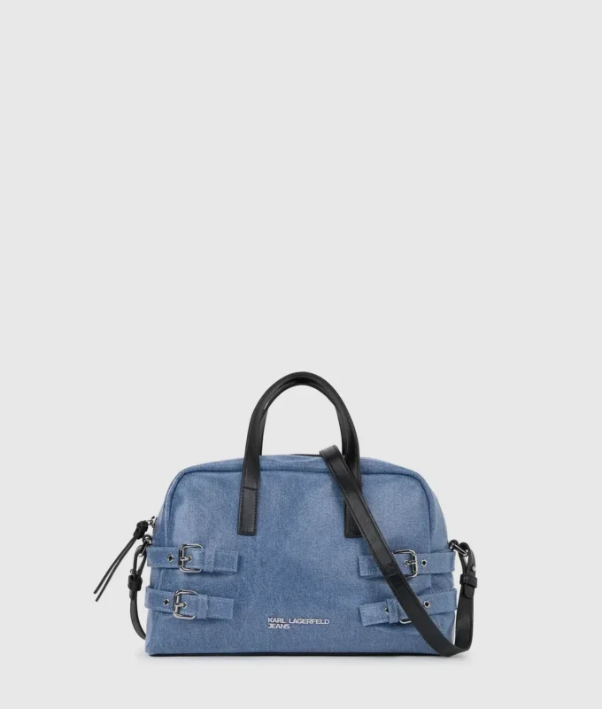 Denim bowlingtas met gesp