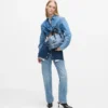 Denim bowlingtas met gesp
