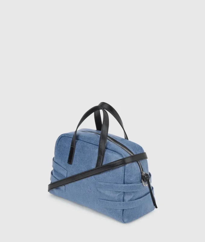 Denim bowlingtas met gesp