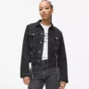 Denim jasje met vetersluiting