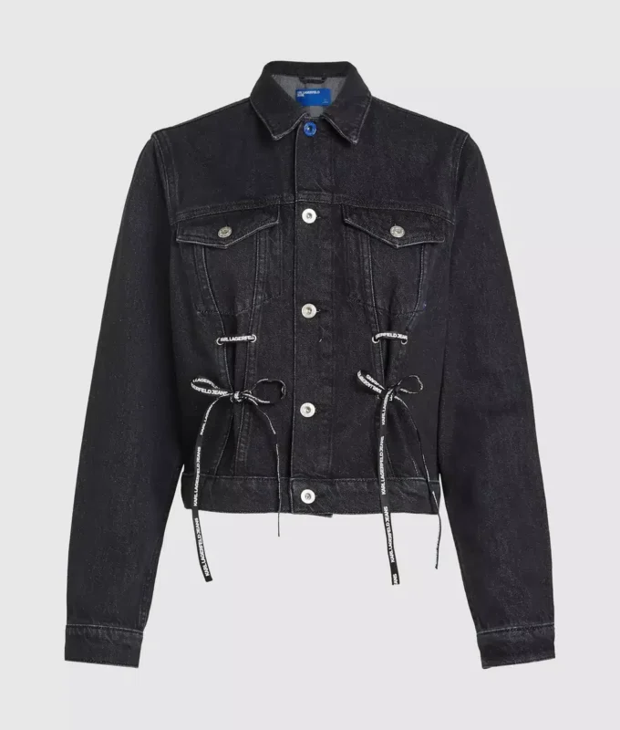 Denim jasje met vetersluiting
