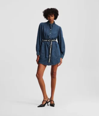 DENIM JURK MET POFMANCHETTEN