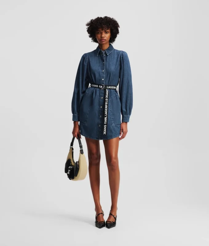 DENIM JURK MET POFMANCHETTEN