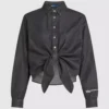 Denim overhemd met strik aan de voorkant