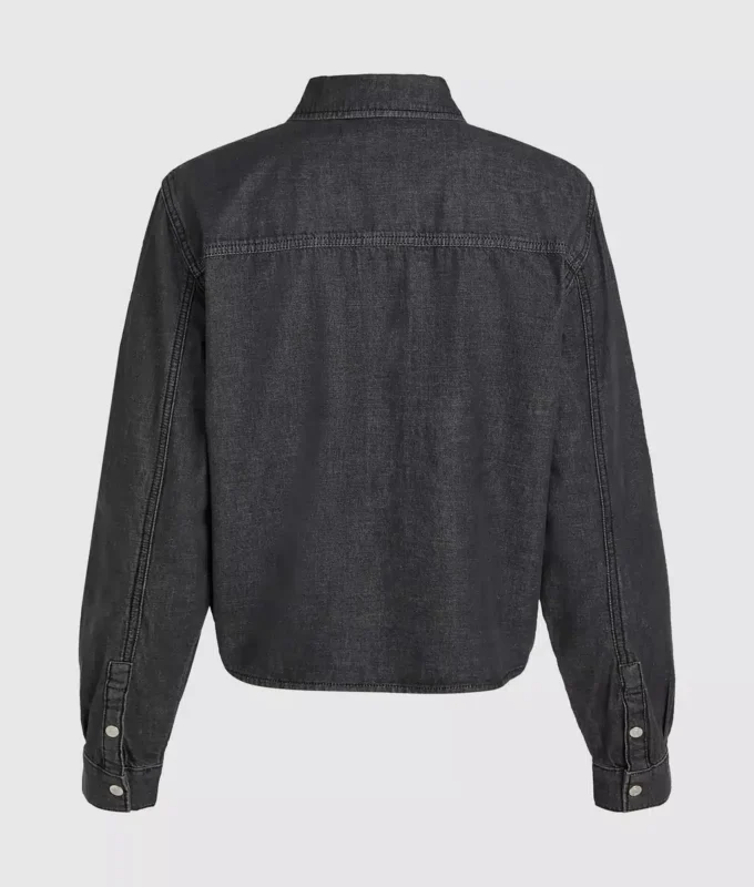 Denim overhemd met strik aan de voorkant