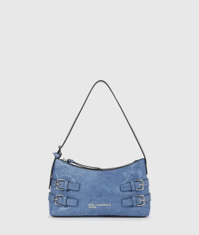 Denim schoudertas met gesp