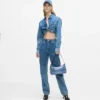 Denim schoudertas met gesp