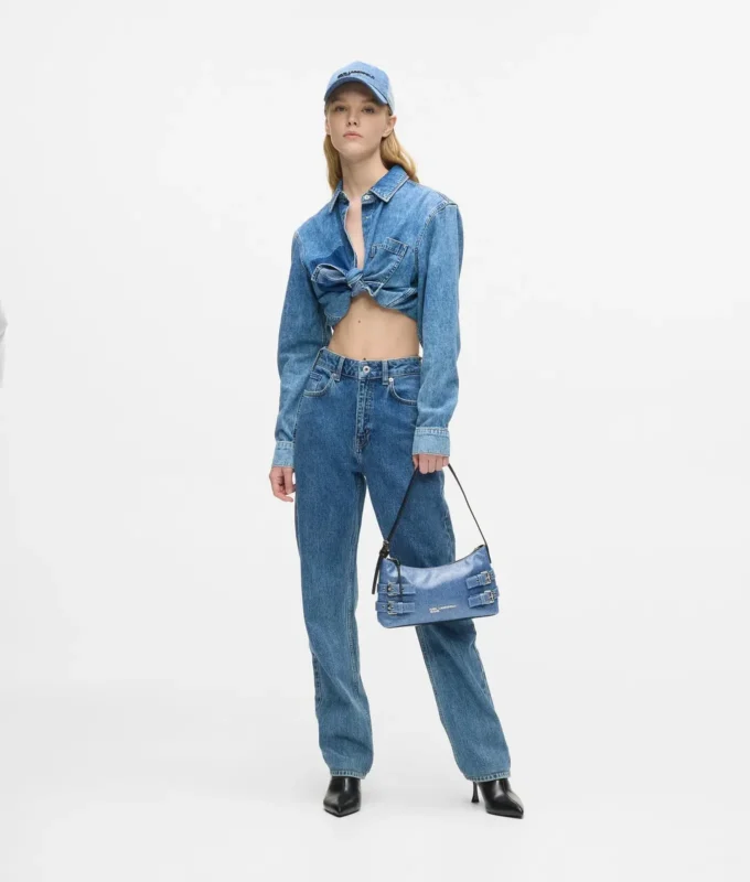 Denim schoudertas met gesp