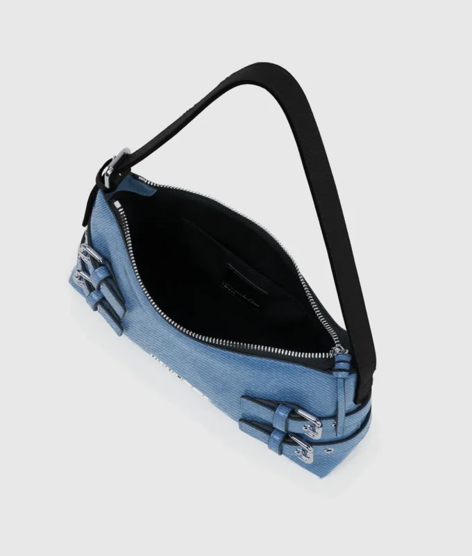 Denim schoudertas met gesp
