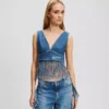DENIM TOP MET FRANJES