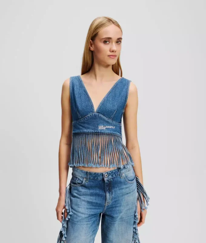 DENIM TOP MET FRANJES