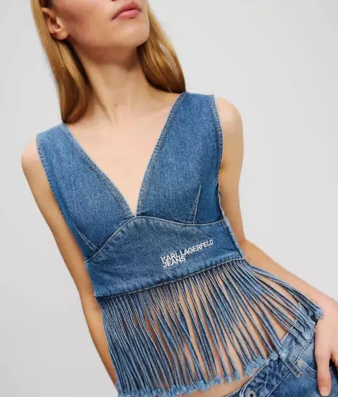 DENIM TOP MET FRANJES