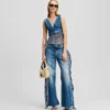 DENIM TOP MET FRANJES