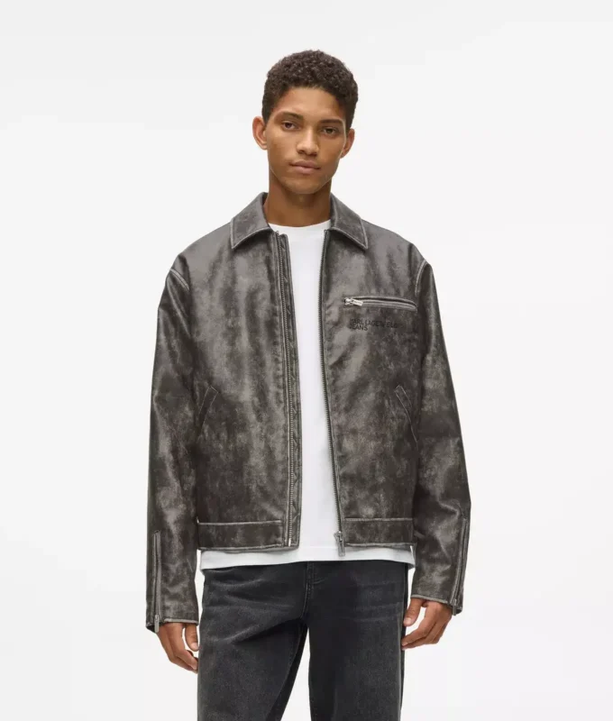 Distressed jas van imitatieleer