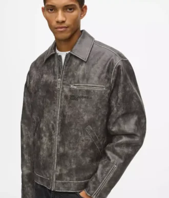 Distressed jas van imitatieleer