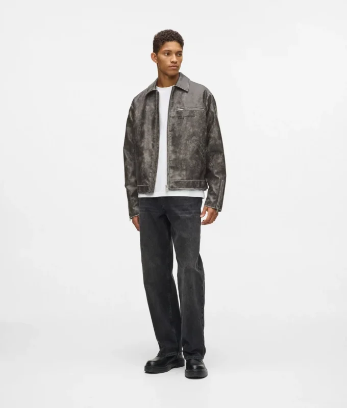 Distressed jas van imitatieleer