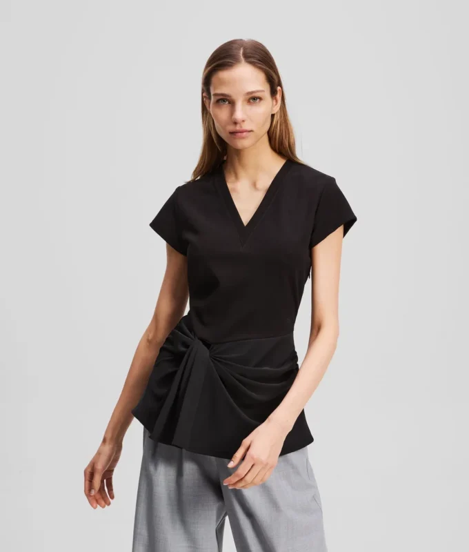 FABRIC MIX V-HALS TOP