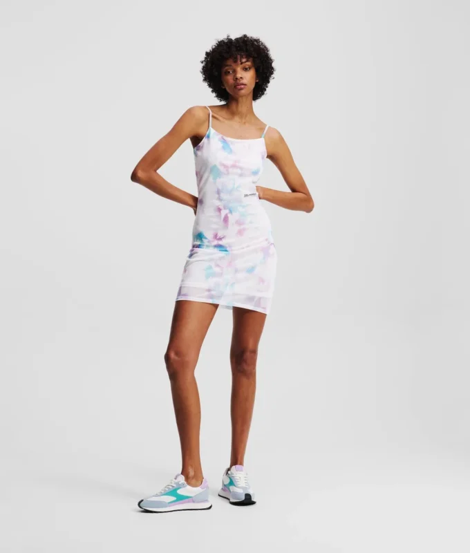 FLORAL-PRINT MESH DRESS