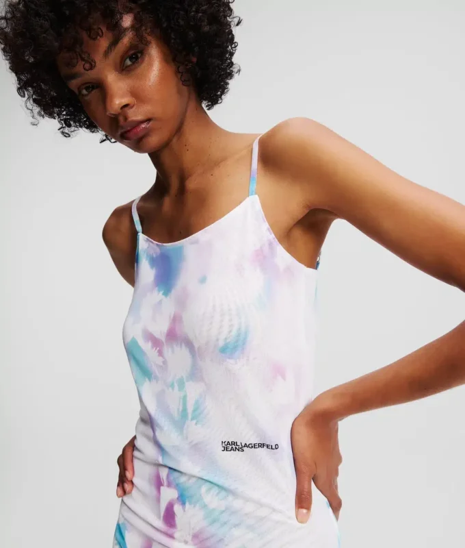 FLORAL-PRINT MESH DRESS