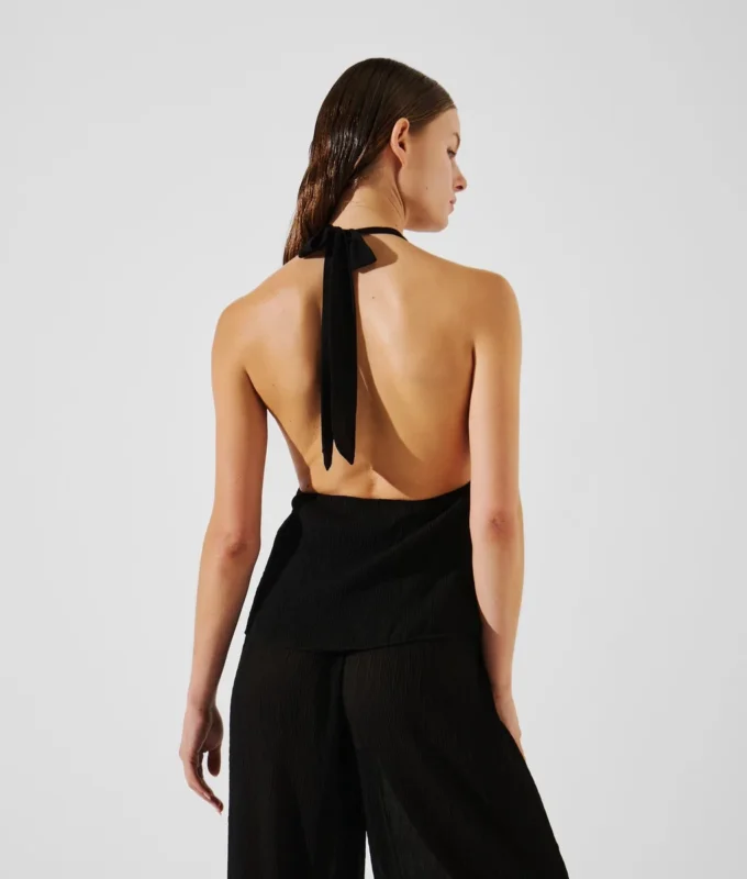 FLOWER PLISSÉ HALTERTOP
