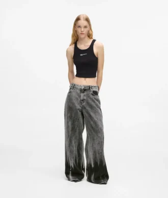 Gebleekte laag uitgesneden jeans met wijde pijpen