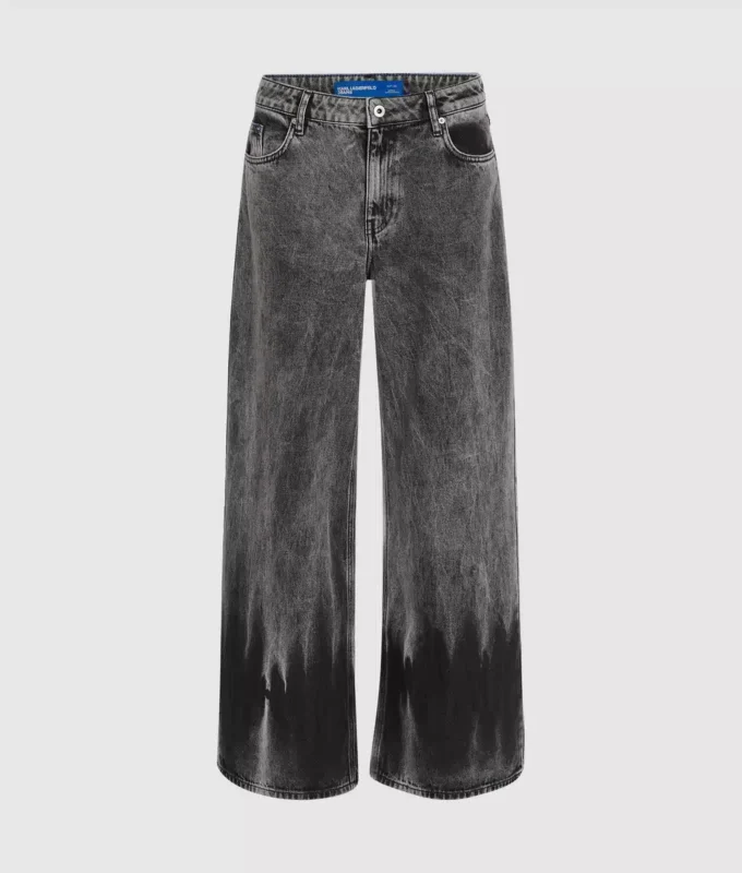 Gebleekte laag uitgesneden jeans met wijde pijpen