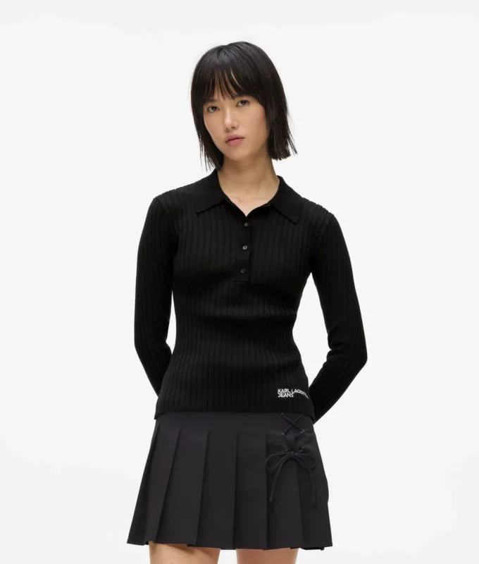 Gebreid poloshirt met lange mouwen
