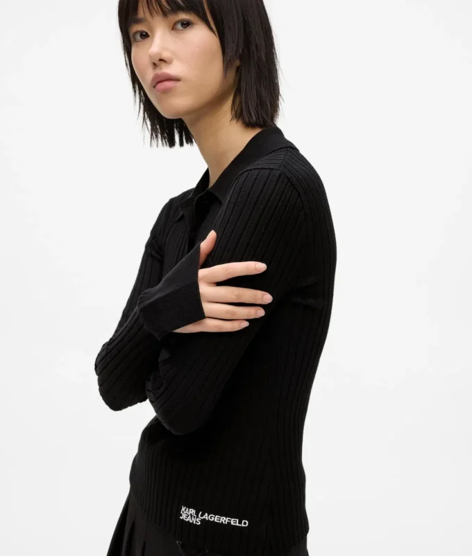 Gebreid poloshirt met lange mouwen