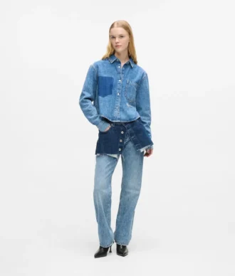 Gelaagde rechte jeans met hoge taille